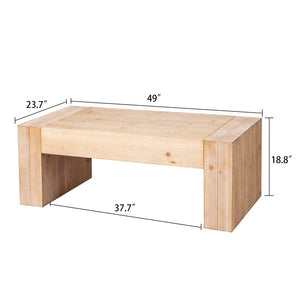 English Elm 49 Inch Whitewashed Engineered Wood Coffee Table with Block Legs for Farmhouse Living Rooms W2729P503997