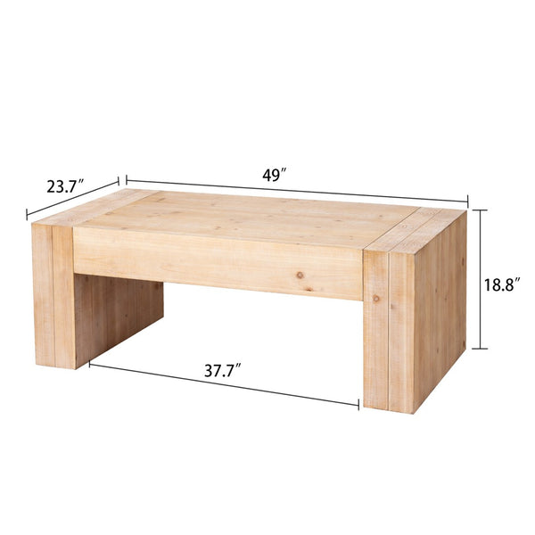 English Elm 49 Inch Whitewashed Engineered Wood Coffee Table with Block Legs for Farmhouse Living Rooms W2729P503997