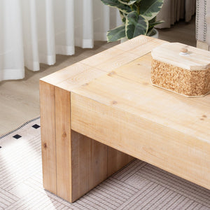 English Elm 49 Inch Whitewashed Engineered Wood Coffee Table with Block Legs for Farmhouse Living Rooms W2729P503997
