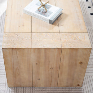 English Elm 49 Inch Whitewashed Engineered Wood Coffee Table with Block Legs for Farmhouse Living Rooms W2729P503997