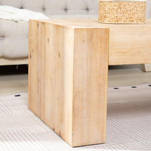English Elm 49 Inch Whitewashed Engineered Wood Coffee Table with Block Legs for Farmhouse Living Rooms W2729P503997