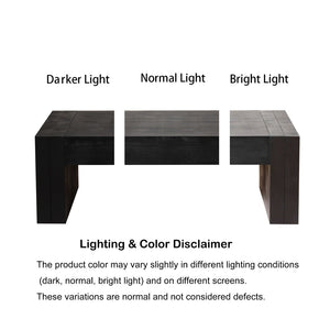 English Elm 49 Inch Distressed Black Engineered Wood Coffee Table with Bold Block Legs for Living Rooms W2729P504025
