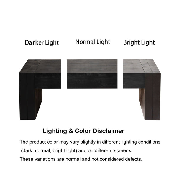 English Elm 49 Inch Distressed Black Engineered Wood Coffee Table with Bold Block Legs for Living Rooms W2729P504025
