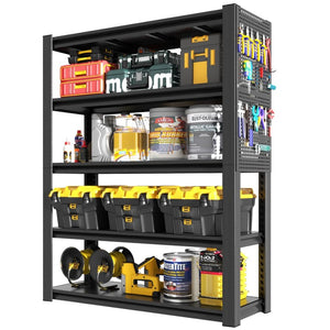 English Elm 78H 5-Tier Industrial Steel Shelving Unit with Dual Pegboards for Garage Workshop Storage W2735P526236