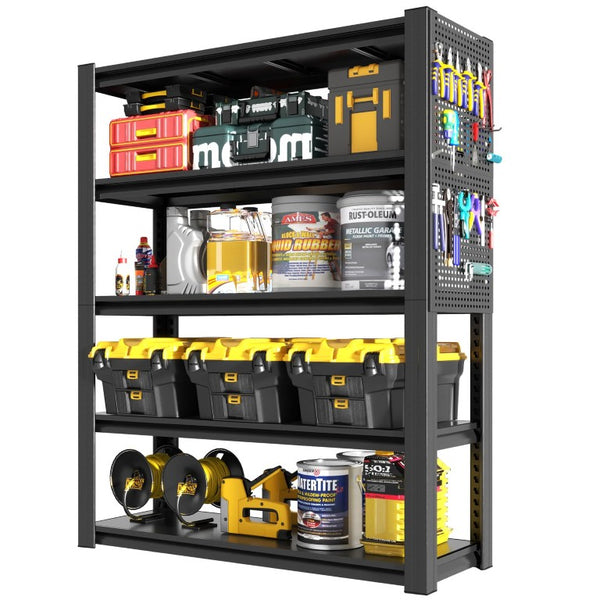 English Elm 78H 5-Tier Industrial Steel Shelving Unit with Dual Pegboards for Garage Workshop Storage W2735P526236