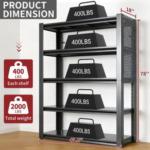 English Elm 78H 5-Tier Industrial Steel Shelving Unit with Dual Pegboards for Garage Workshop Storage W2735P526236