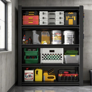English Elm 78H 5-Tier Industrial Steel Shelving Unit with Dual Pegboards for Garage Workshop Storage W2735P526236