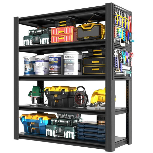 English Elm 72H Five Tier Steel Shelving Rack with Pegboard Panels for Garage or Workshop W2735P529672