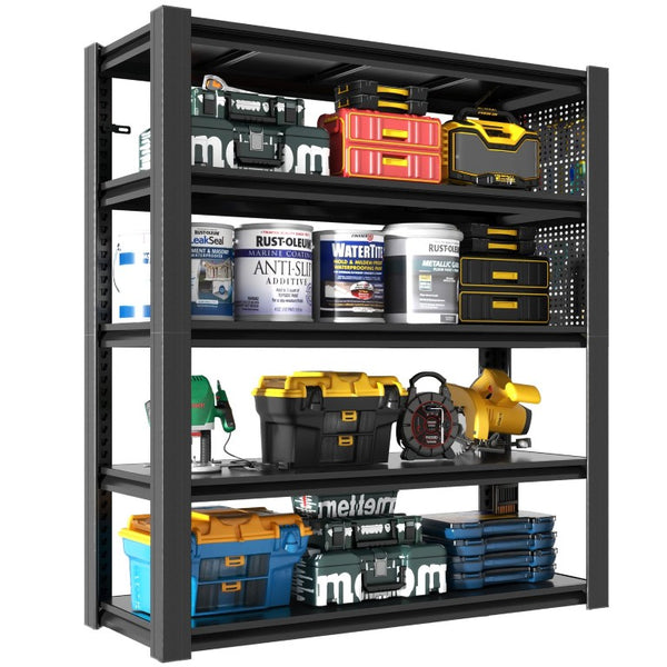 English Elm 72H Five Tier Steel Shelving Rack with Pegboard Panels for Garage or Workshop W2735P529672