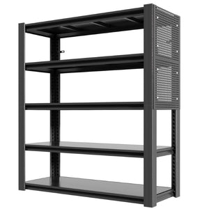 English Elm 72H Five Tier Steel Shelving Rack with Pegboard Panels for Garage or Workshop W2735P529672