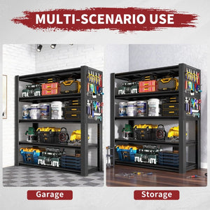 English Elm 72H Five Tier Steel Shelving Rack with Pegboard Panels for Garage or Workshop W2735P529672
