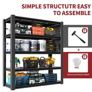 English Elm 72H Five Tier Steel Shelving Rack with Pegboard Panels for Garage or Workshop W2735P529672