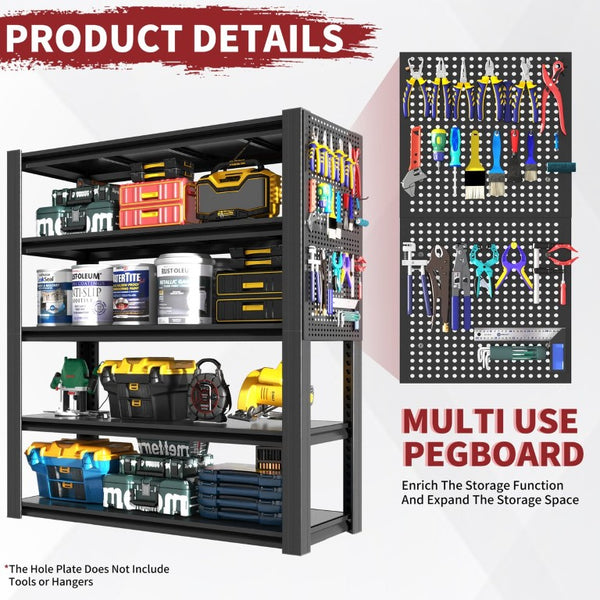 English Elm 72H Five Tier Steel Shelving Rack with Pegboard Panels for Garage or Workshop W2735P529672