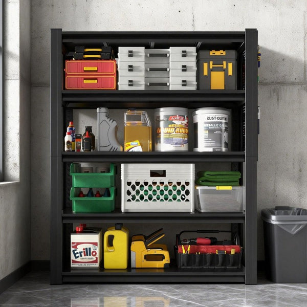 English Elm 72H Five Tier Steel Shelving Rack with Pegboard Panels for Garage or Workshop W2735P529672