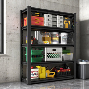 English Elm 72H Five Tier Steel Shelving Rack with Pegboard Panels for Garage or Workshop W2735P529672