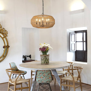 English Elm Farmhouse Hand-woven Rattan Five-light Chandelier for Dining Rooms and Foyers W2738P508299