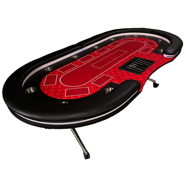 English Elm Ino Design 94 Inch Folding Poker Table with Led Lighting and Padded Rails for Ten Red W2748P401790