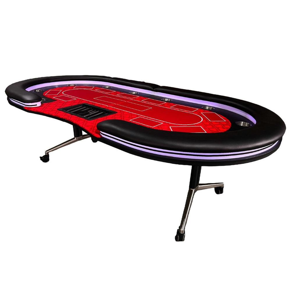 English Elm Ino Design 94 Inch Folding Poker Table with Led Lighting and Padded Rails for Ten Red W2748P401790