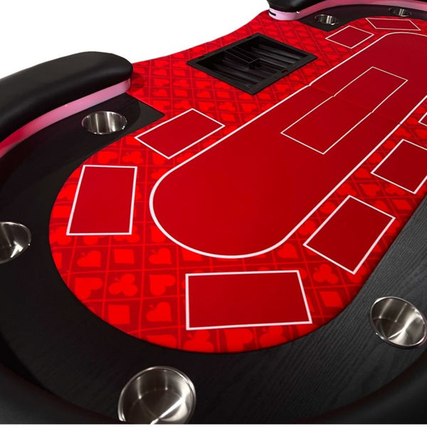 English Elm Ino Design 94 Inch Folding Poker Table with Led Lighting and Padded Rails for Ten Red W2748P401790