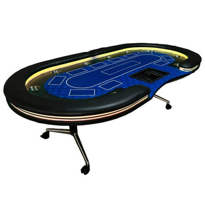 English Elm Ino Design 94 Inch Folding Poker Table with Led Lighting and Padded Rails for Ten Blue W2748P401794