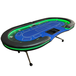 English Elm Ino Design 94 Inch Folding Poker Table with Led Lighting and Padded Rails for Ten Blue W2748P401794