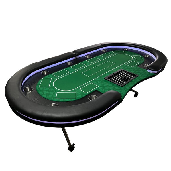 English Elm Ino Design 94 Inch Folding Poker Table with Led Lighting and Padded Rails for Ten Green W2748P401796