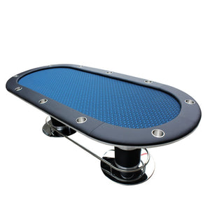 English Elm Poker Table Top Oval Wood Surface Fits Ten Players with Casino Felt Game Night Blue W2748S00058