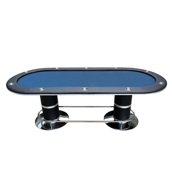English Elm Poker Table Top Oval Wood Surface Fits Ten Players with Casino Felt Game Night Blue W2748S00058