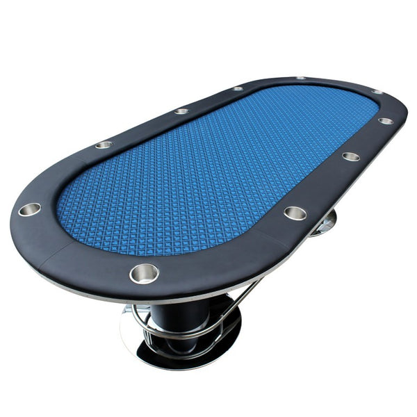 English Elm Poker Table Top Oval Wood Surface Fits Ten Players with Casino Felt Game Night Blue W2748S00058
