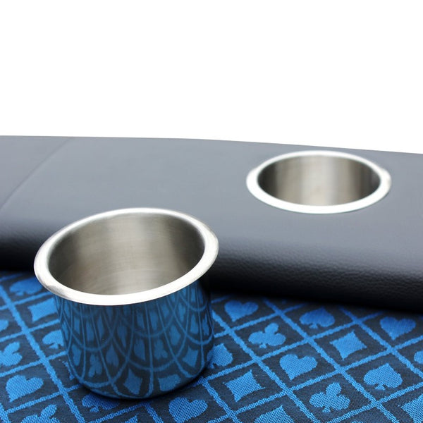 English Elm Poker Table Top Oval Wood Surface Fits Ten Players with Casino Felt Game Night Blue W2748S00058