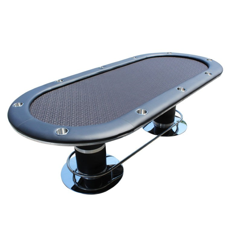 English Elm Elite Oval Poker Table Seats 10 with Speed Cloth Surface and Pedestal Base Black Wood + Stainless Steel W2748S00060