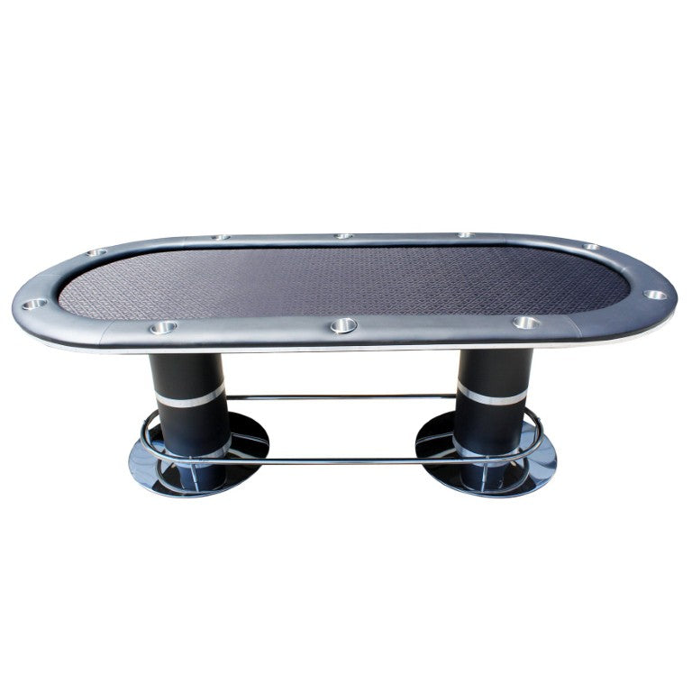 English Elm Elite Oval Poker Table Seats 10 with Speed Cloth Surface and Pedestal Base Black Wood + Stainless Steel W2748S00060