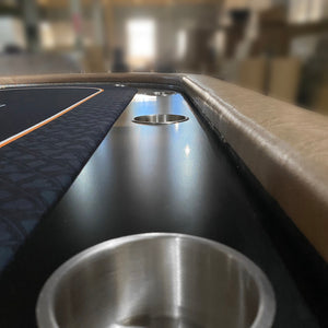 English Elm 96" Oval Poker Table Seats 10 with Dimmable Led Lighting and Speed Cloth Surface With Silver Cup Holders W2748S00062