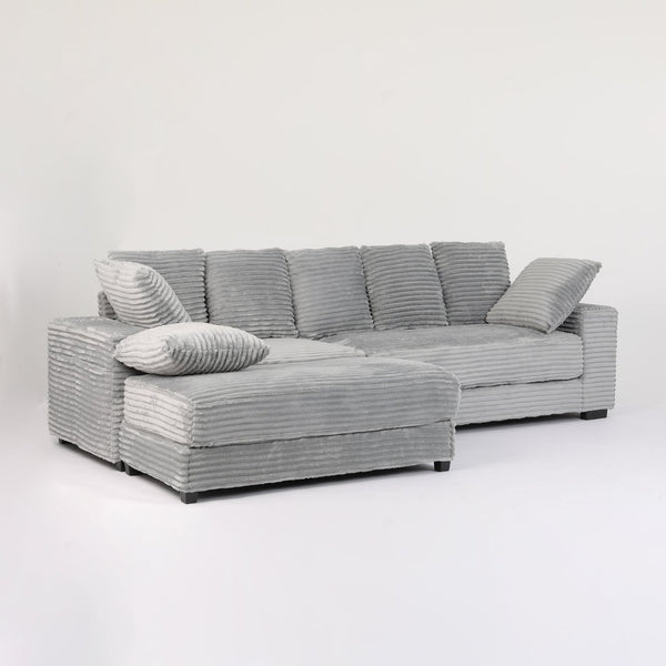 English Elm Hy8420-01 Grey Sectional Sofa with Cup Holders Hidden Ottoman Storage Living Room W2791P251334