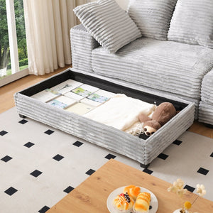 English Elm 108.6" Corduroy L-shaped Sectional with Storage Ottoman Eight Pillows Deep Cushion Lounge Grey W2791S00004