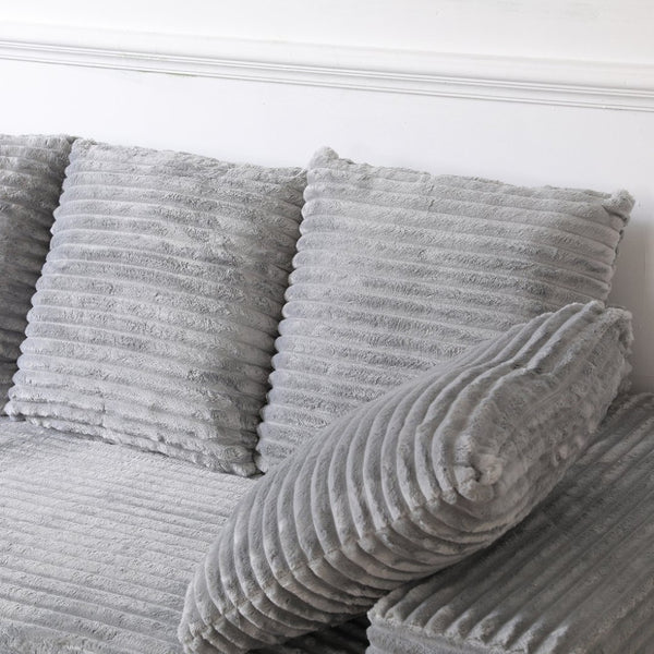 English Elm 108.6" Corduroy L-shaped Sectional with Storage Ottoman Eight Pillows Deep Cushion Lounge Grey W2791S00004