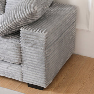 English Elm 108.6" Corduroy L-shaped Sectional with Storage Ottoman Eight Pillows Deep Cushion Lounge Grey W2791S00004