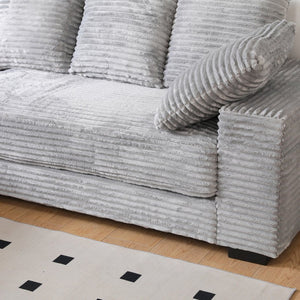English Elm 108.6" Corduroy L-shaped Sectional with Storage Ottoman Eight Pillows Deep Cushion Lounge Grey W2791S00004
