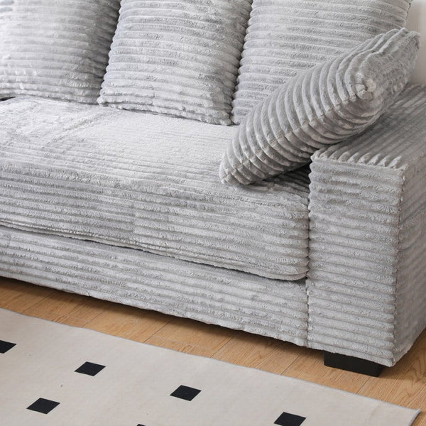 English Elm 108.6" Corduroy L-shaped Sectional with Storage Ottoman Eight Pillows Deep Cushion Lounge Grey W2791S00004