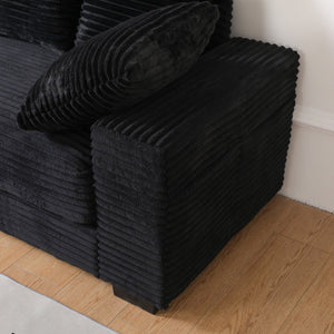 English Elm 108.6" Corduroy L-shaped Sectional with Storage Ottoman Eight Pillows Deep Cushion Lounge Black W2791S00005