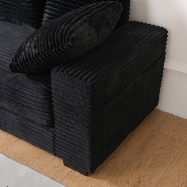 English Elm 108.6" Corduroy L-shaped Sectional with Storage Ottoman Eight Pillows Deep Cushion Lounge Black W2791S00005