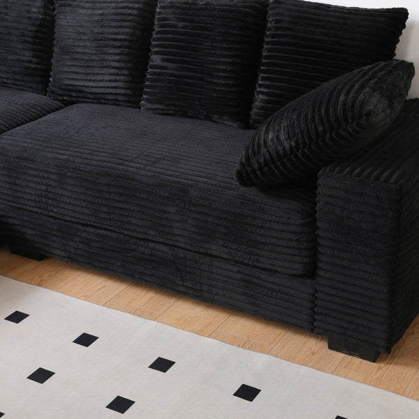English Elm 108.6" Corduroy L-shaped Sectional with Storage Ottoman Eight Pillows Deep Cushion Lounge Black W2791S00005