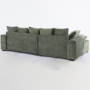 English Elm 108.6" Corduroy L-shaped Sectional with Storage Ottoman Eight Pillows Deep Cushion Lounge Green W2791S00007