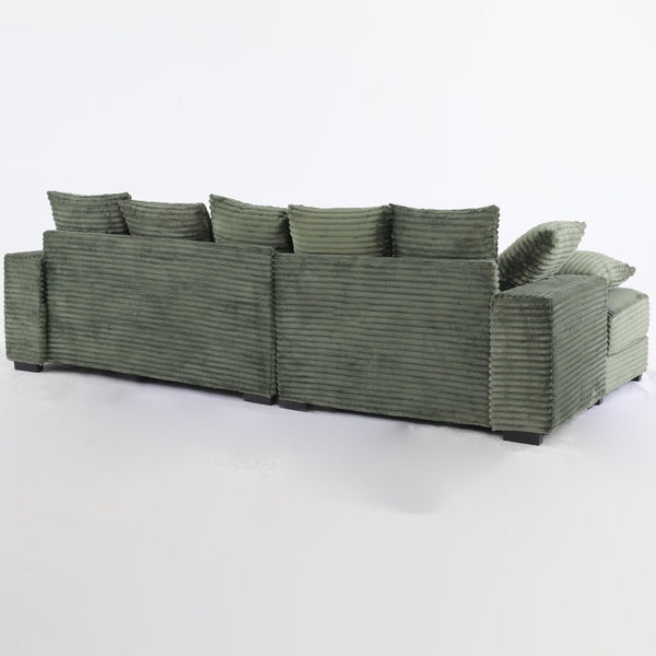 English Elm 108.6" Corduroy L-shaped Sectional with Storage Ottoman Eight Pillows Deep Cushion Lounge Green W2791S00007
