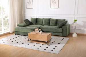 English Elm 108.6" Corduroy L-shaped Sectional with Storage Ottoman Eight Pillows Deep Cushion Lounge Green W2791S00007