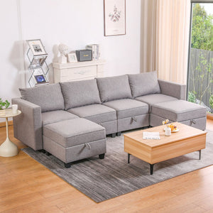 English Elm Convertible Modular U-shaped Sectional with Hidden Storage and Terry Fabric Seating W2791S00011