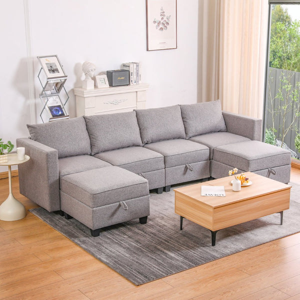 English Elm Convertible Modular U-shaped Sectional with Hidden Storage and Terry Fabric Seating W2791S00011