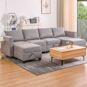 English Elm Convertible Modular U-shaped Sectional with Hidden Storage and Terry Fabric Seating W2791S00011