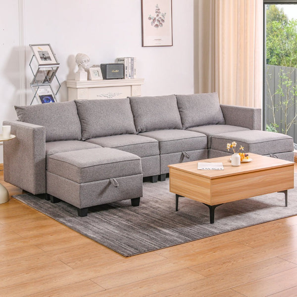 English Elm Convertible Modular U-shaped Sectional with Hidden Storage and Terry Fabric Seating W2791S00011
