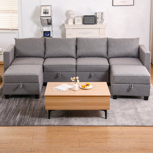 English Elm Convertible Modular U-shaped Sectional with Hidden Storage and Terry Fabric Seating W2791S00011